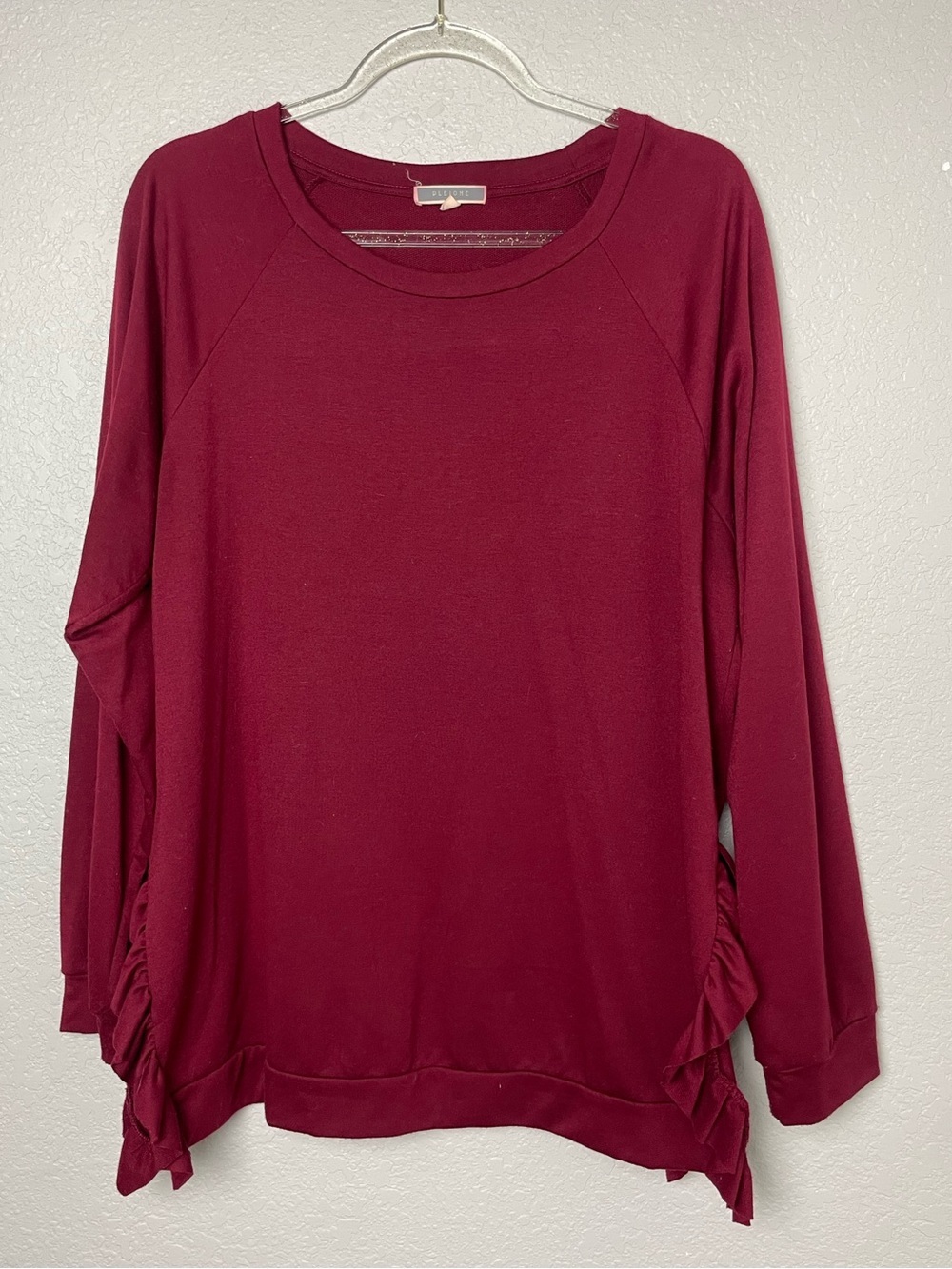 Pleione Long Sleeve Ruffle Hem Sweatshirt - Burgundy Size XL